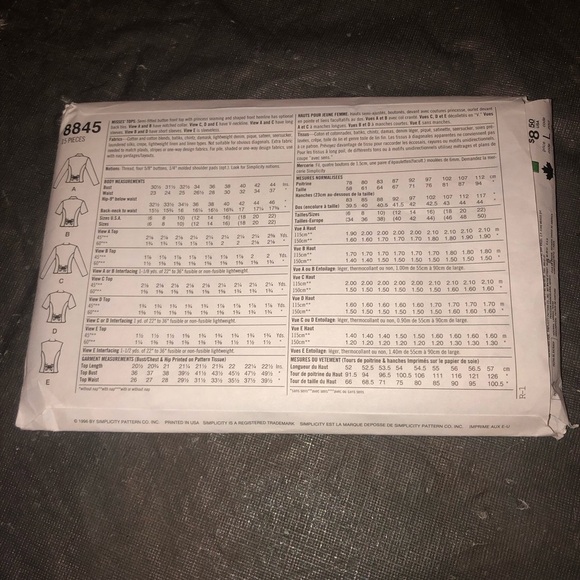 8845 Vintage Simplicity SEWING Pattern Misses 1990s Semi Fitted Top Blouse Shirt - Picture 6 of 7